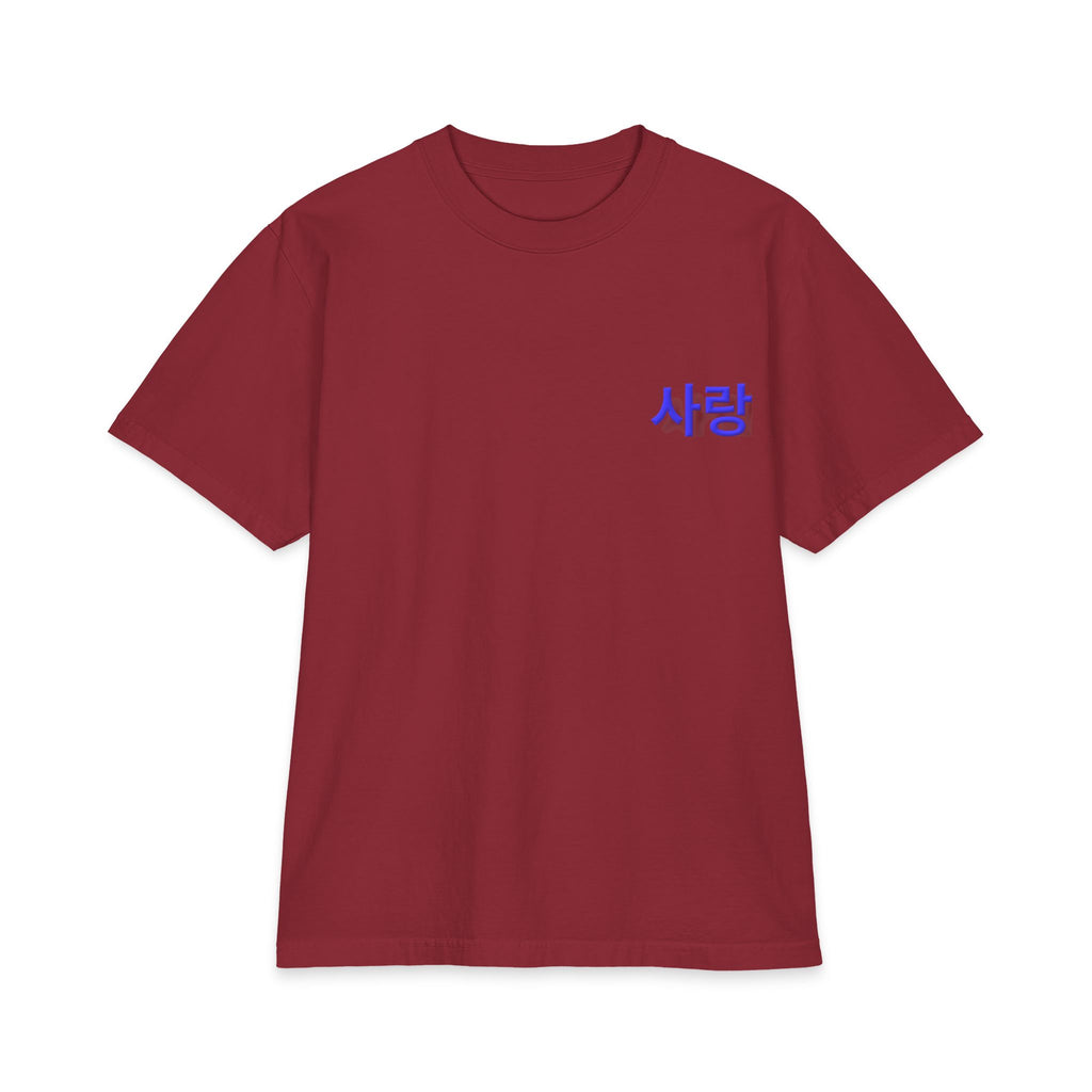 Love (사랑) Chest Graphic T-Shirt – Minimal Korean Script Tee